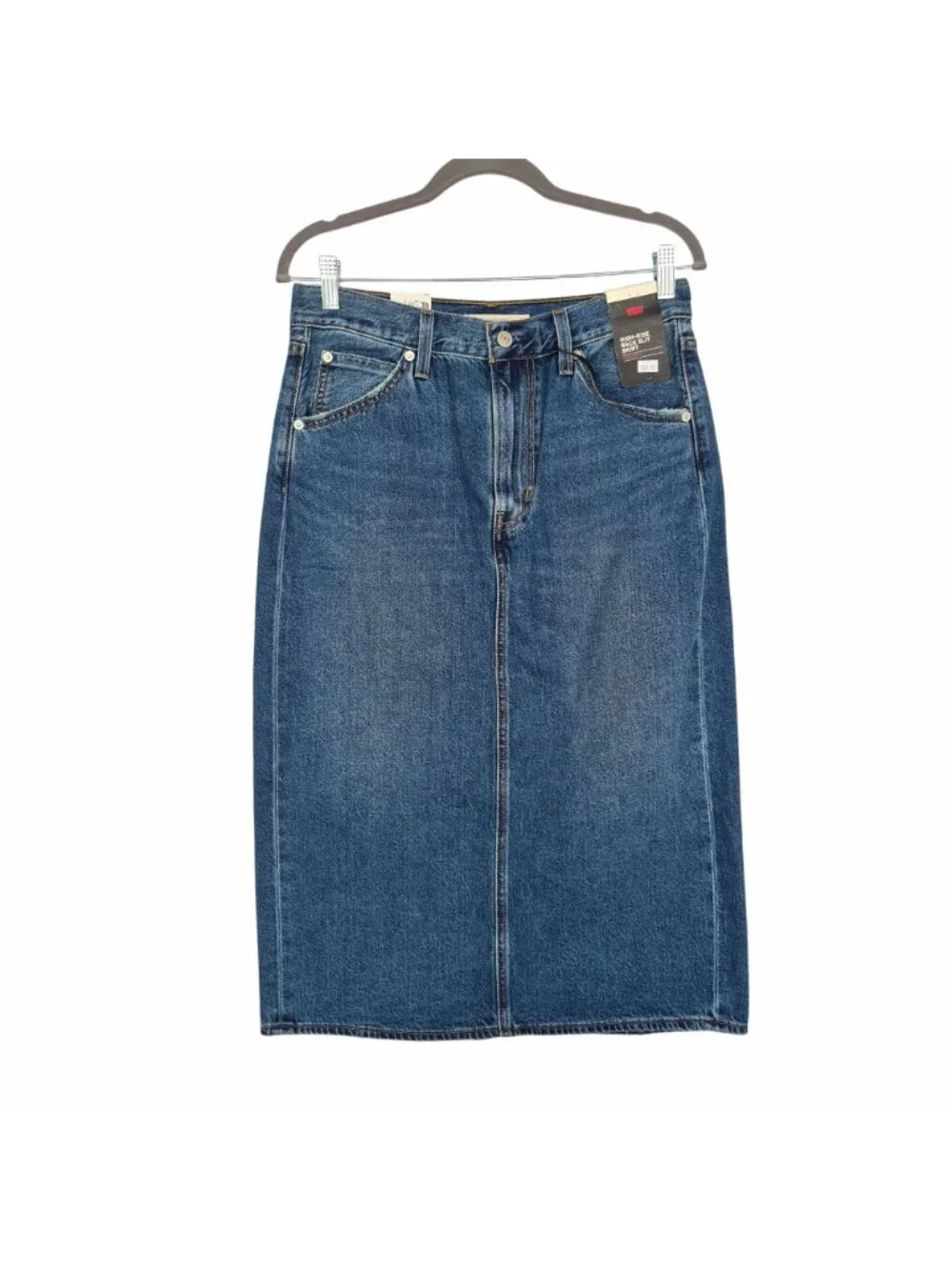 ⭐Levis Womens Denim Midi Skirt Size 29 Classic Blue Wash Button & Zipper Closure